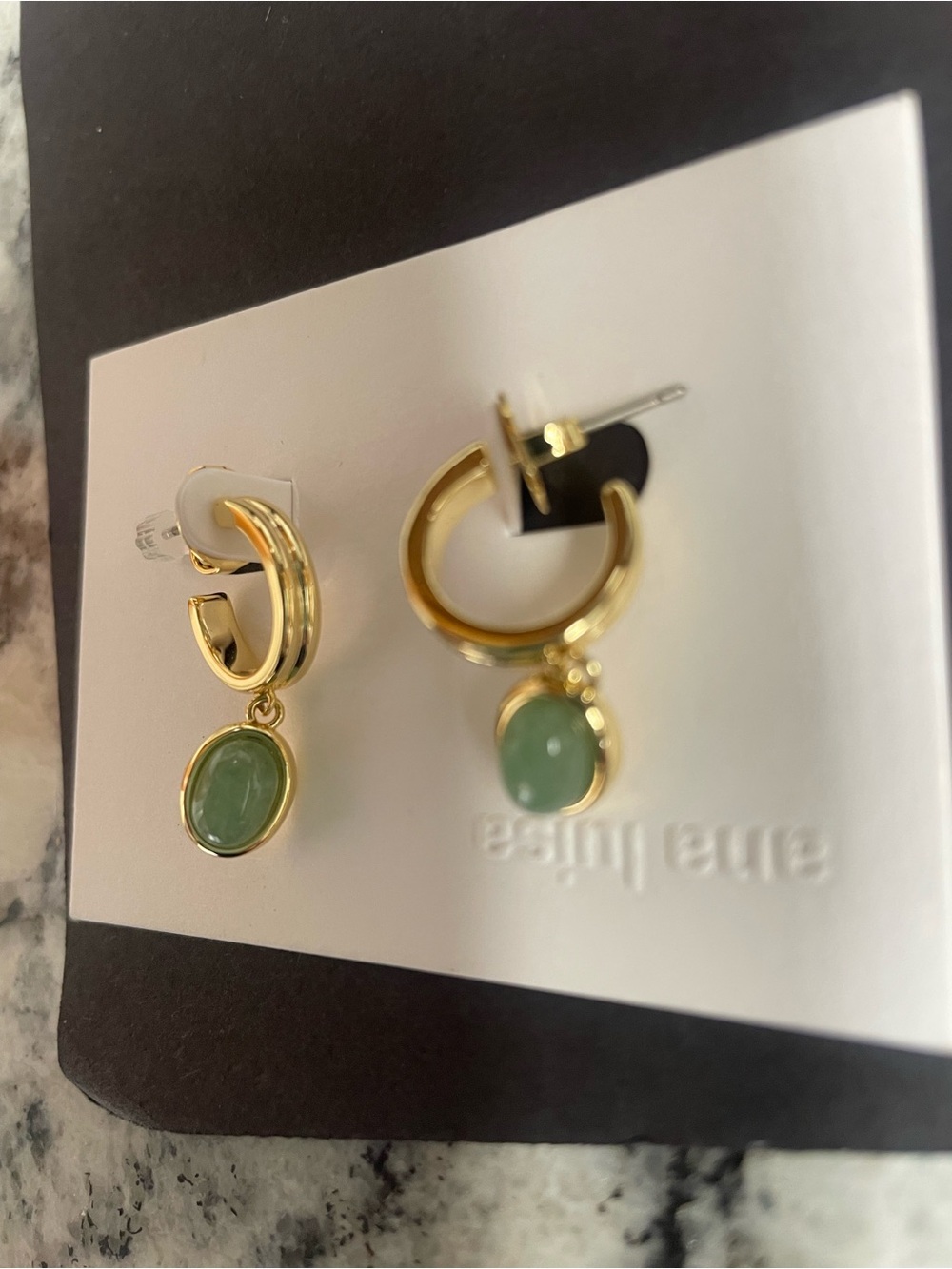 Ana Luisa Gold tone Hoop Earrings with Green Stone Drop